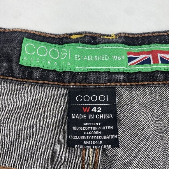 COOGI Shorts Mens 42 Blue Australia Y2K Baggy Hip Hop Embroidered Patchwork Dark - Picture 10 of 14